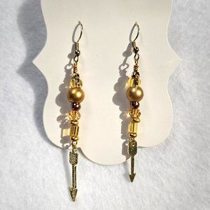 J14 Handmade Gold Valentine Arrows Dangle Earrings